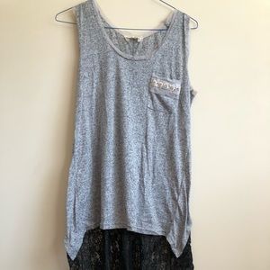 Grey tank top with lace and bling detail!